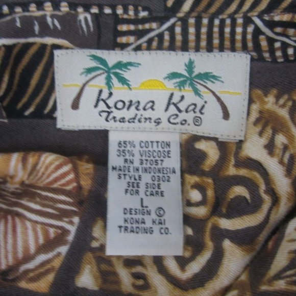 Kona Kai vtg Men Hawaiian camp shirt p2p 24 L aloha luau tropical tribal brown - Picture 7 of 7